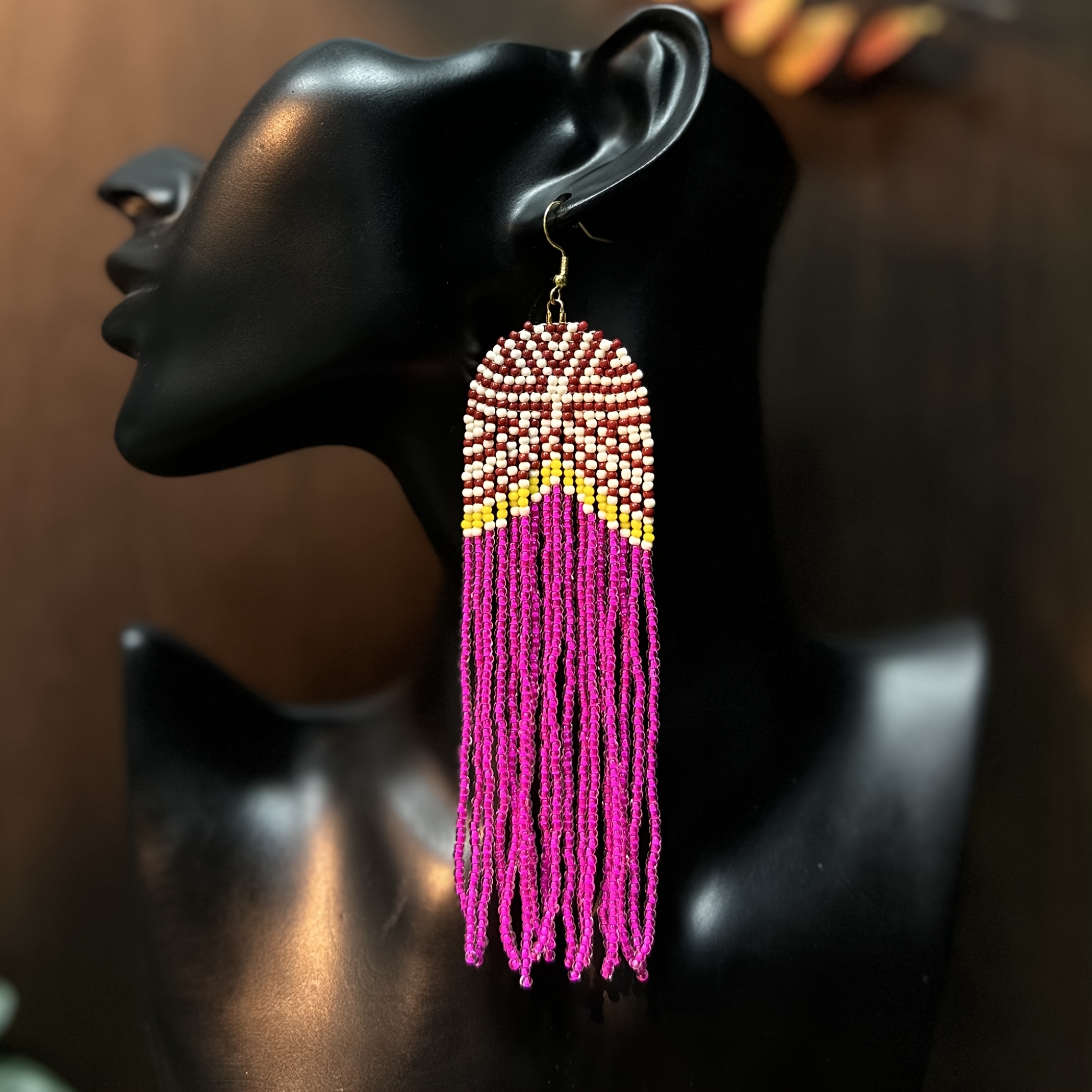 Women's Colorful Gradient Handmade Long Tassel Earrings